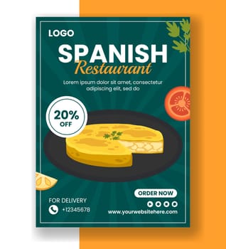 Spanish Restaurant Vertical Poster Flat Cartoon Hand Drawn Templates Background Illustration