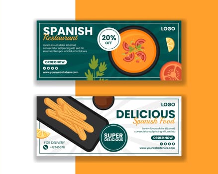 Spanish Restaurant Horizontal Banner Flat Cartoon Hand Drawn Templates Background Illustration