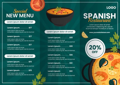 Spanish Restaurant Brochure Flat Cartoon Hand Drawn Templates Background Illustration