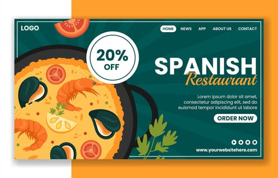 Spanish Restaurant Social Media Landing Page Cartoon Hand Drawn Templates Background Illustration