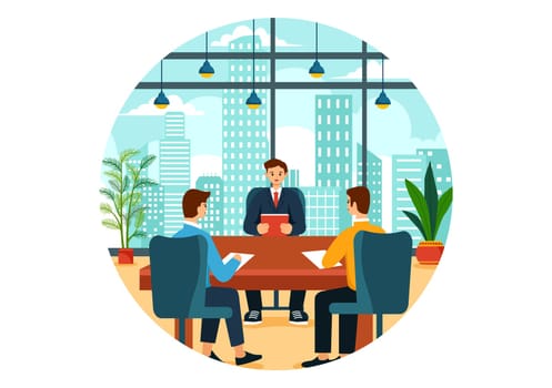 City Council Meeting Vector Illustration with Effective Business Team, Employee, Brainstorming for Important Negotiation in Flat Cartoon Background
