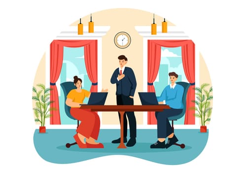 City Council Meeting Vector Illustration with Effective Business Team, Employee, Brainstorming for Important Negotiation in Flat Cartoon Background