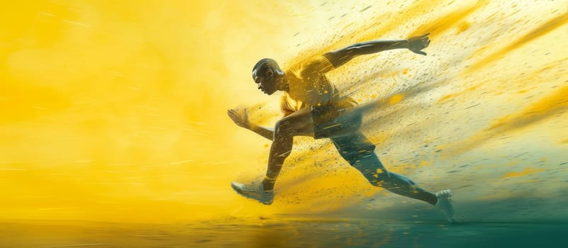 Dynamic capture of a sprinter in full stride, motion blur conveying the speed and intensity of the race