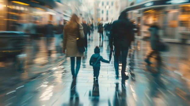 This evocative image captures the intricate dynamics of a family, showcasing a child surrounded by both biological and adoptive parents, their relationships beautifully depicted in a blurred composition.