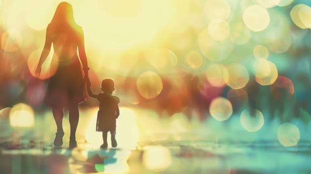 This evocative image captures the intricate dynamics of a family, showcasing a child surrounded by both biological and adoptive parents, their relationships beautifully depicted in a blurred composition.