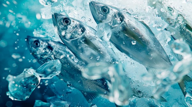Raw delicious fresh fish on ice, on market store shop. AI generated