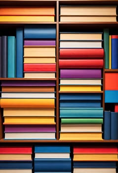 AI generated of a book shelf with many books in different colors