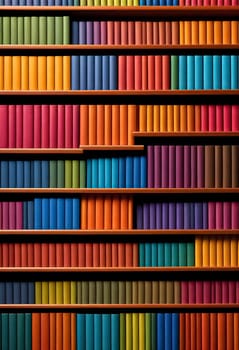 AI generated of a large book shelf with many different colored books