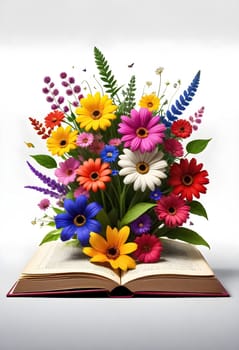 AI generated of an open book with colorful flowers on it