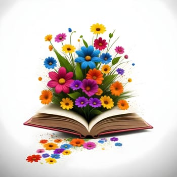 AI generated of an open book with flowers and leaves on it