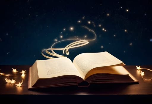 AI generated of an open book with a glowing light coming out of it