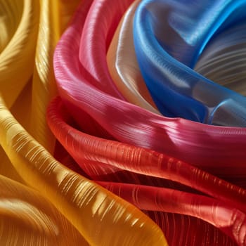 Elegant silk fabrics flow gracefully, revealing a beautiful shine