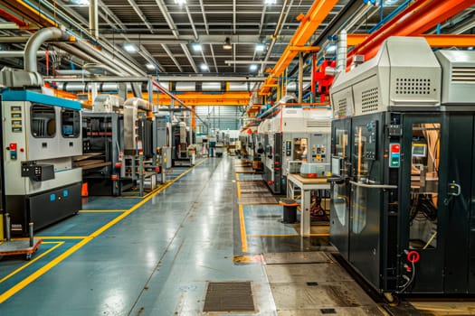 Modern industrial factory interior. Machinery in empty factory. Ai generated