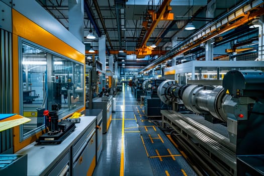 The interior of the metalworking shop. Modern industrial enterprise. Ai generated
