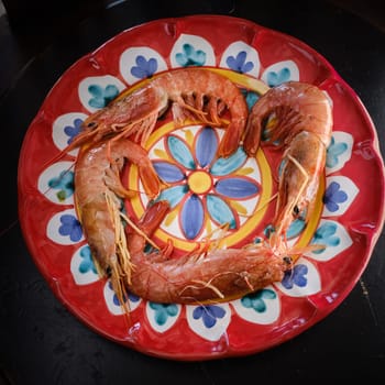 Prawns in ceramic plate