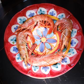 Prawns in ceramic plate