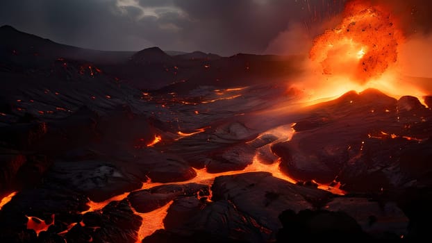 volcano with eruption and magma flow