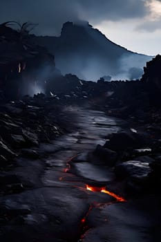 volcano with eruption and magma flow