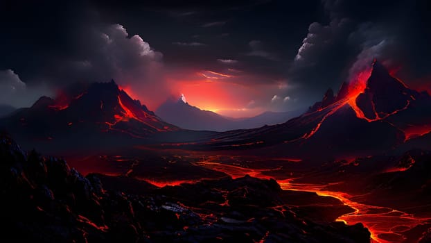 volcano with eruption and magma flow