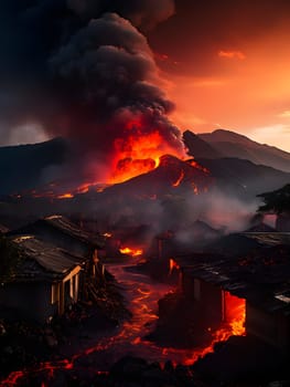 volcano with eruption and magma flow