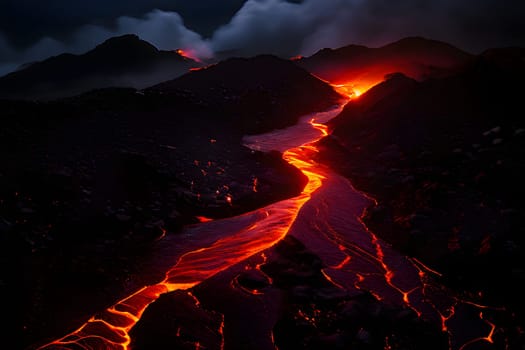 volcano with eruption and magma flow