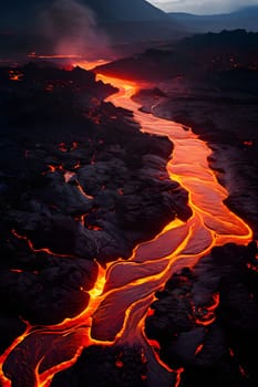 volcano with eruption and magma flow
