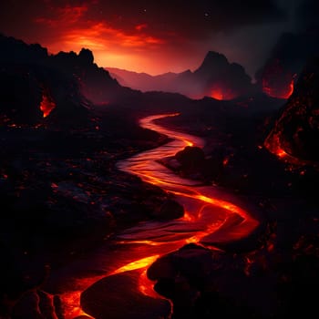 volcano with eruption and magma flow