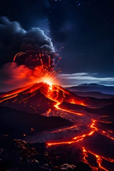 volcano with eruption and magma flow