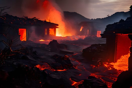 volcano with eruption and magma flow