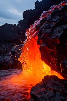 volcano with eruption and magma flow