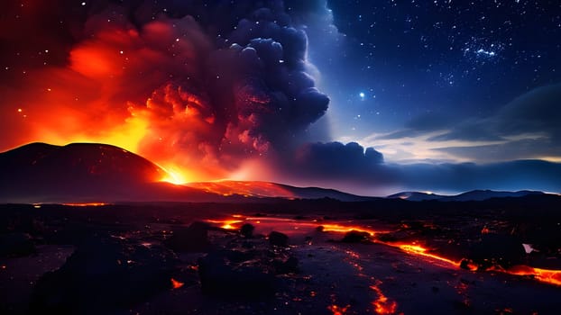 volcano with eruption and magma flow