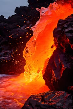 volcano with eruption and magma flow