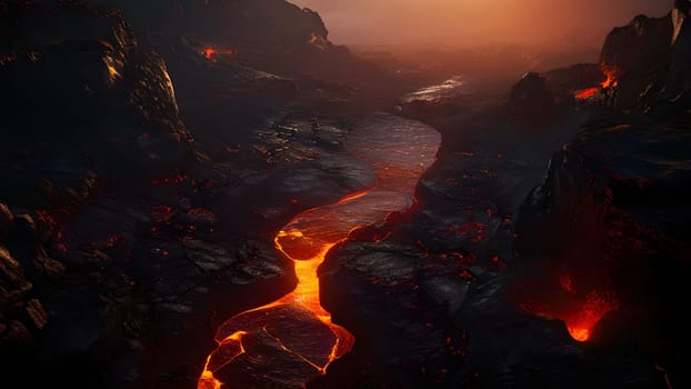 volcano with eruption and magma flow