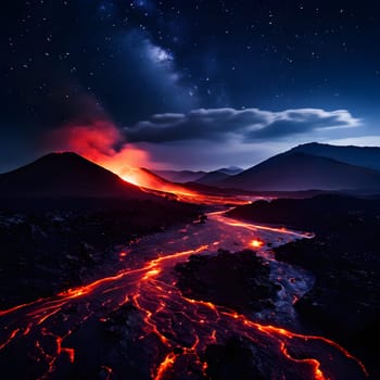 volcano with eruption and magma flow