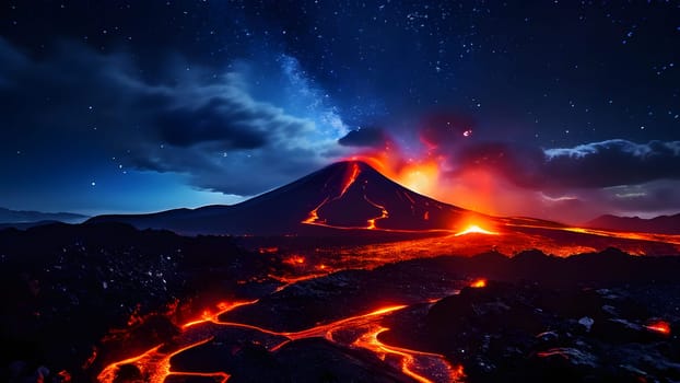 volcano with eruption and magma flow