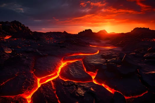 volcano with eruption and magma flow