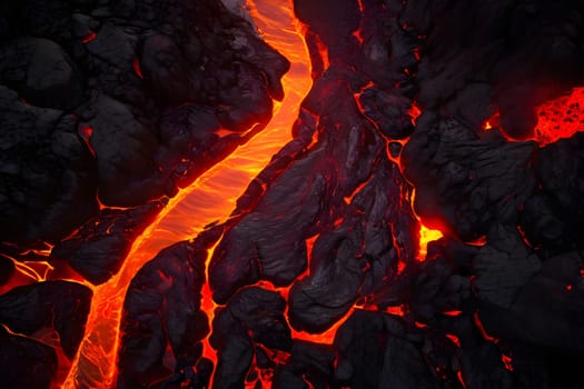 volcano with eruption and magma flow