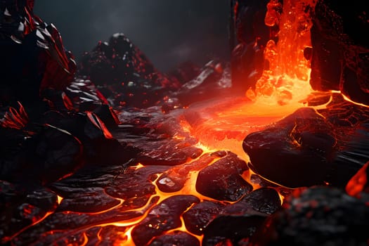 volcano with eruption and magma flow