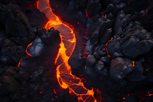 volcano with eruption and magma flow