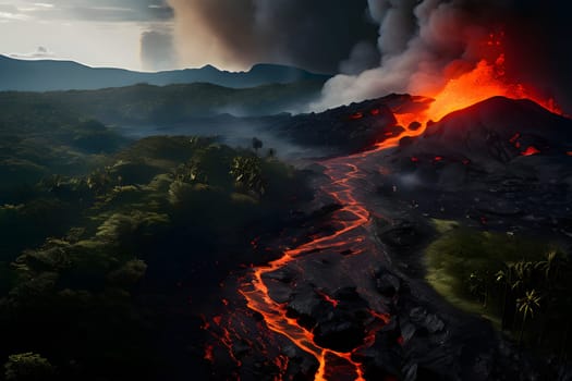 volcano with eruption and magma flow