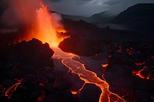 volcano with eruption and magma flow