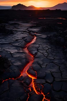 volcano with eruption and magma flow