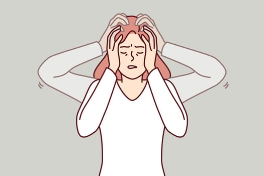 Woman experiences dizziness and loss of coordination caused by bppv syndrome, which disrupts brain function. Problem of dizziness and migraine in girl, due to severe psychological stress and illness