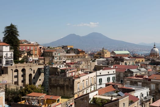 Panorama of napoli with vesuvius,clouds and buildings