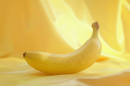 Ripe banana resting peacefully on a vibrant yellow cloth, basking in the warm sunlight.