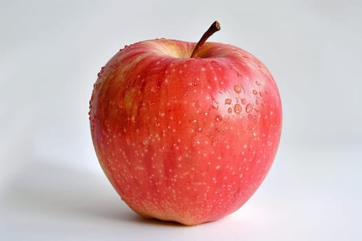 A vibrant red apple resting gracefully on a pristine white table, creating a striking contrast.