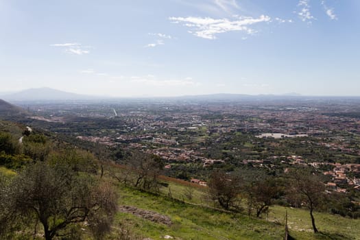 Landscape from Caserta Vecchia. Italy, with view of Capri and Pontine islands