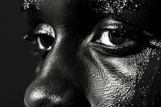 A striking black and white portrait capturing the intensity of a persons gaze.