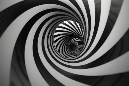 A mesmerizing black and white spiral design unfolds, drawing the viewer into an otherworldly dance of shadows and light.