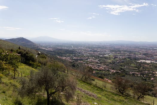 Landscape from Caserta Vecchia. Italy, with view of Capri and Pontine islands